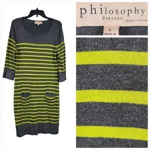 Philosophyย Gray Citron Striped Sweater Dress 3/4 Sleeve Shift AnthropologieโL